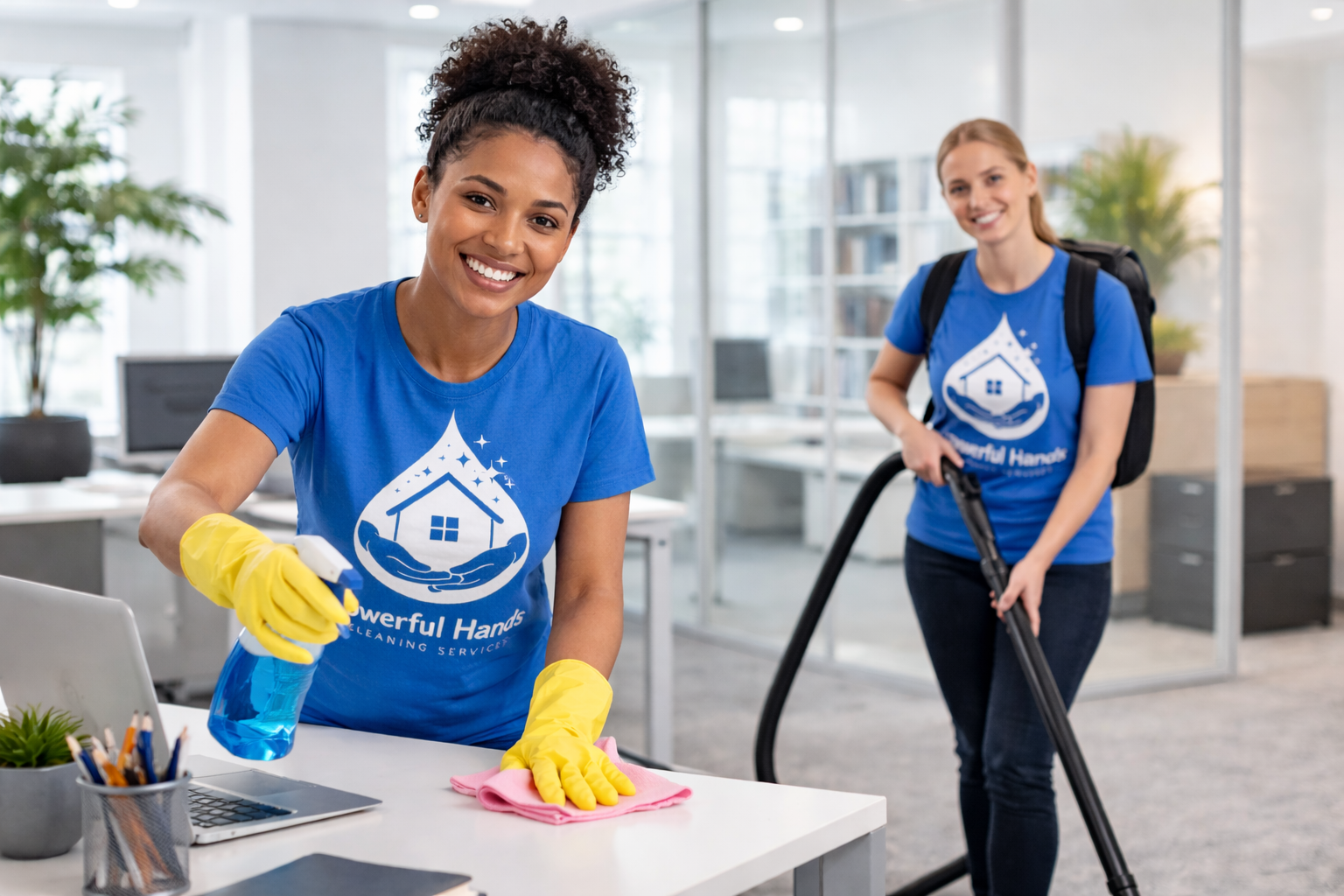 Powerful Hands cleaning team in a commercial office